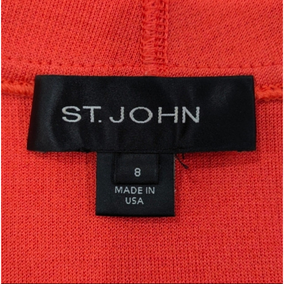 St.John Woman Coral  Draped Open Front Cardigan Sweater Blazer Princess Seams 8 - Picture 7 of 9